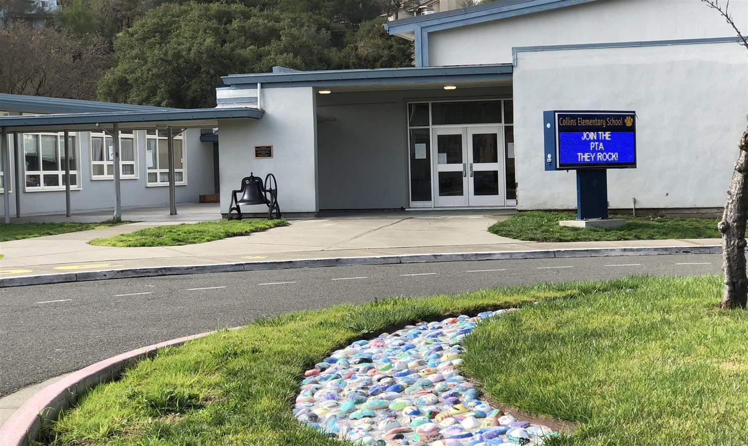  collins elementrary front of school with rocks
