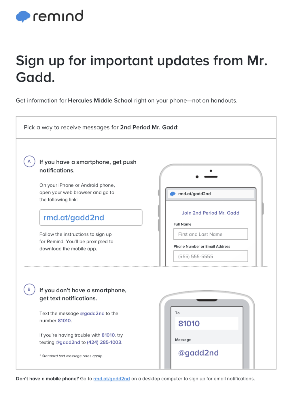 Sign up for reminders from Mr. Gadd by opening your browser and typing rmd.at/gadd2nd 