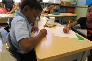 Students working on assignments in class 