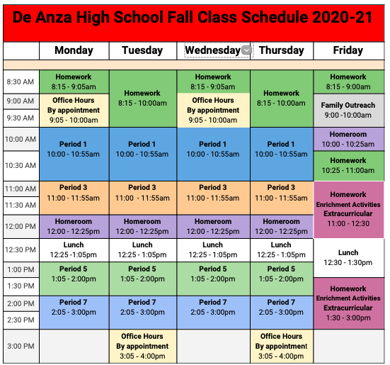 de anza calendar 2021 Distance Learning Information Fall Semester 2020 De Anza High Fall School Class Schedule 2020 21 de anza calendar 2021