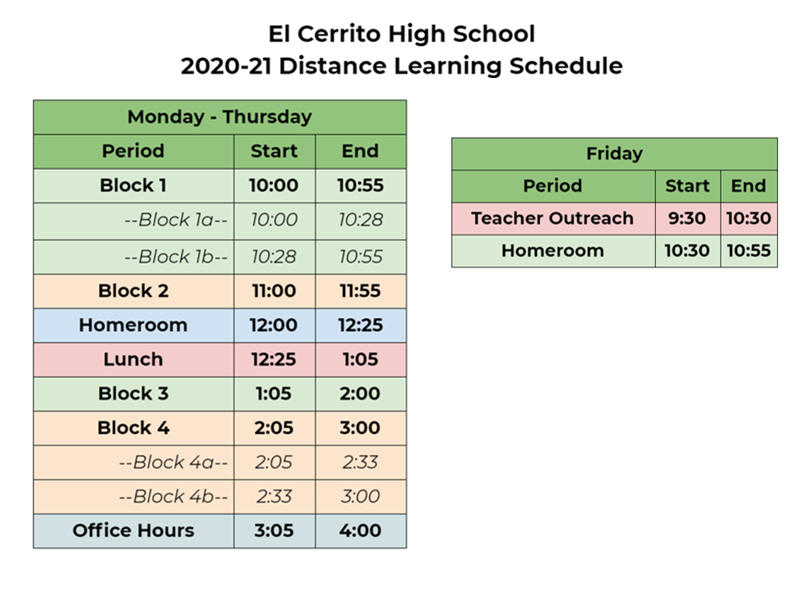 elcerrito high 2021 calendar Bell Schedule 2020 21 Dl Bell Schedule elcerrito high 2021 calendar